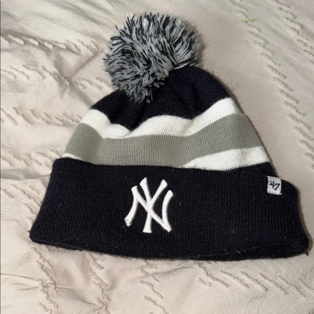 Yankees Striped Beanie with Pom